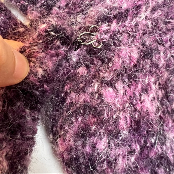Laura Ashley Womens Sweater Size XL Purple Boucle Knit Long One Button Cardigan - Picture 12 of 16